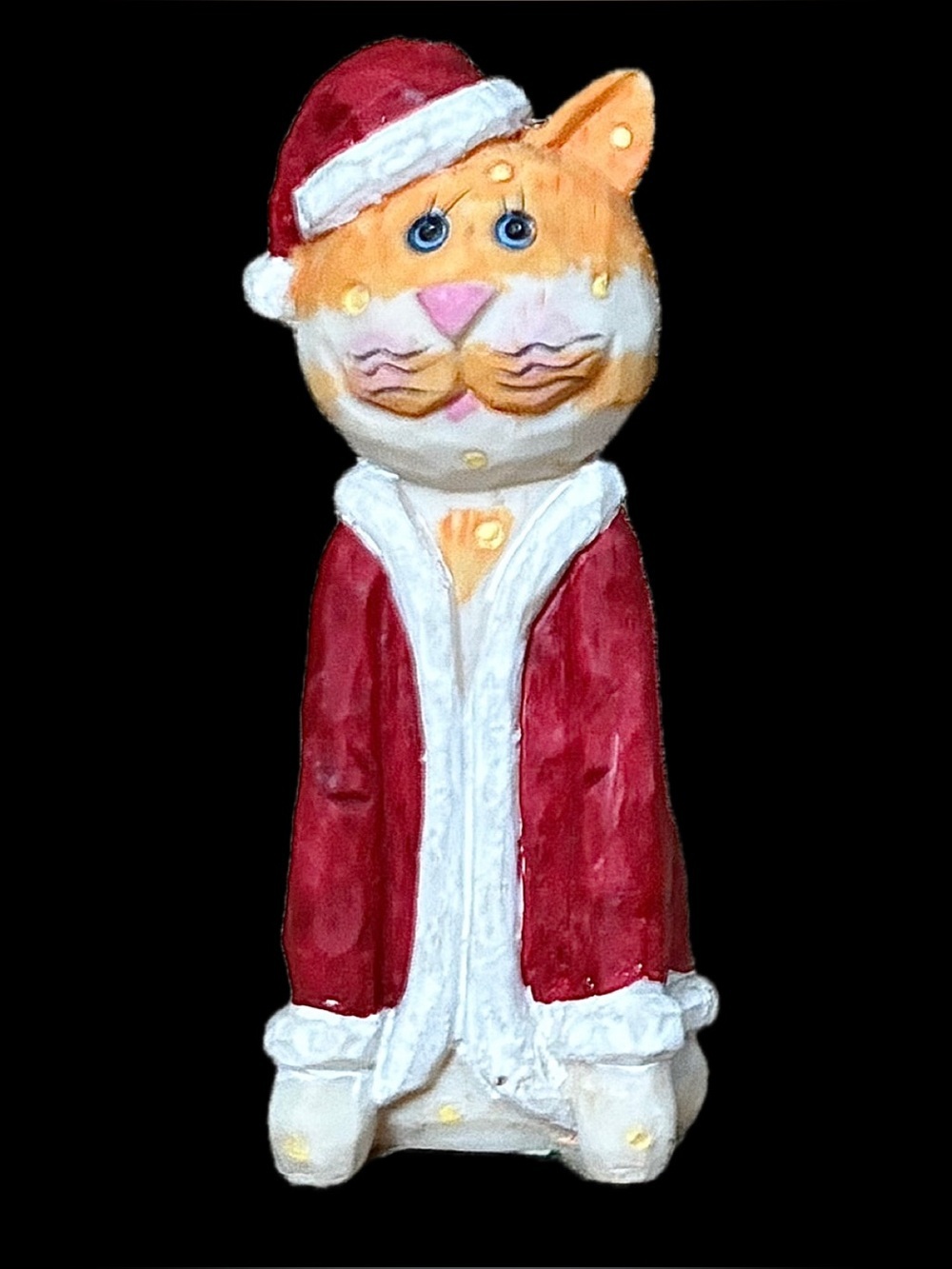 Orange Cat Santa Claus Resin Figurine Vintage Rustic Christmas Kitsch Farmhouse